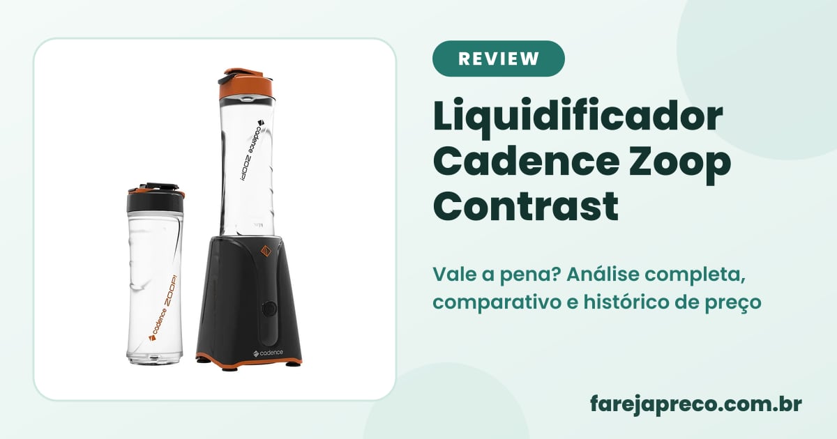 Capa do review: foto do liquidificador portátil Cadence Zoop Contrast preto com duas jarras e o título o mini liquidificador vale a pena