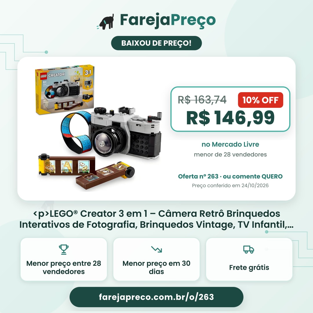 <p>LEGO® Creator 3 em 1 – Câmera Retrô Brinquedos Interativos de Fotografia, Brinquedos Vintage, TV Infantil, Presentes Criativos de Aniversário para Crianças a Partir de 8 Anos 31147</p>
