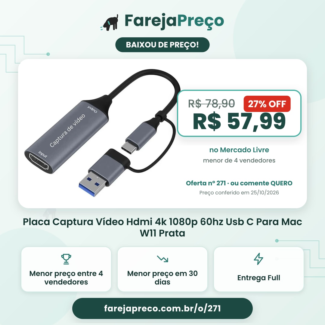 Placa Captura Vídeo Hdmi 4k 1080p 60hz Usb C Para Mac W11 Prata
