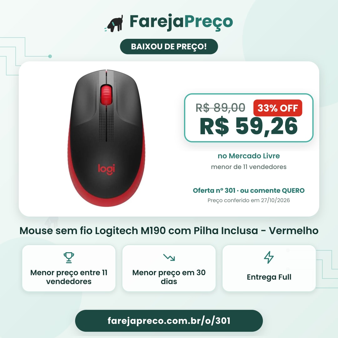 Mouse sem fio Logitech M190 com Pilha Inclusa - Vermelho