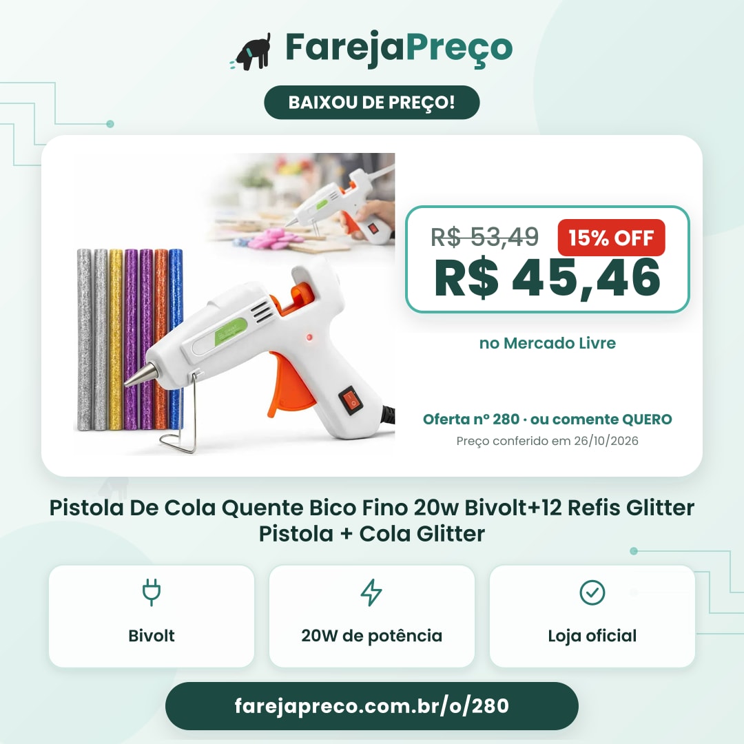 Pistola De Cola Quente Bico Fino 20w Bivolt+12 Refis Glitter Pistola + Cola Glitter