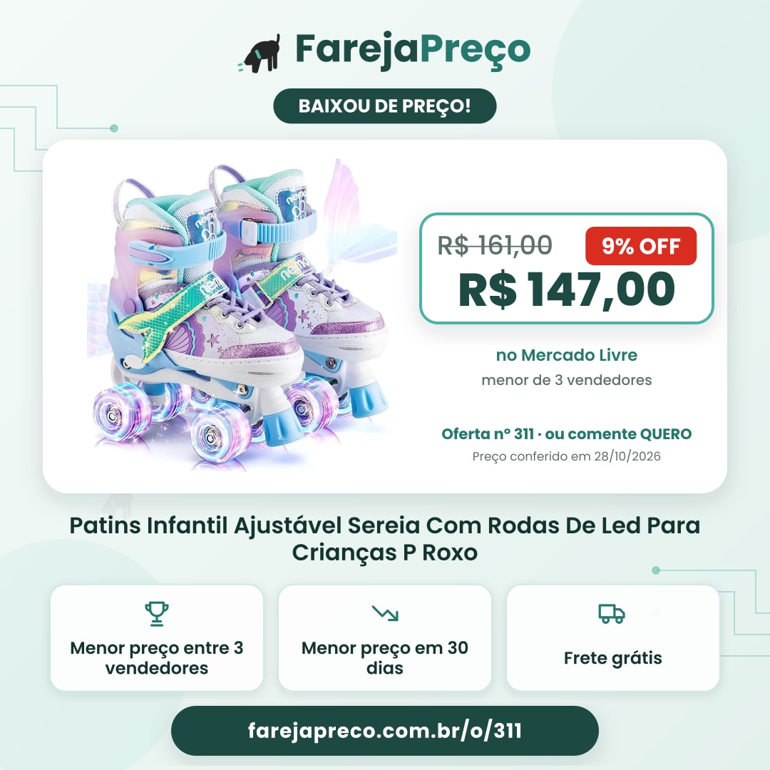 Patins Infantil Ajustável Sereia Com Rodas De Led Para Crianças P Roxo