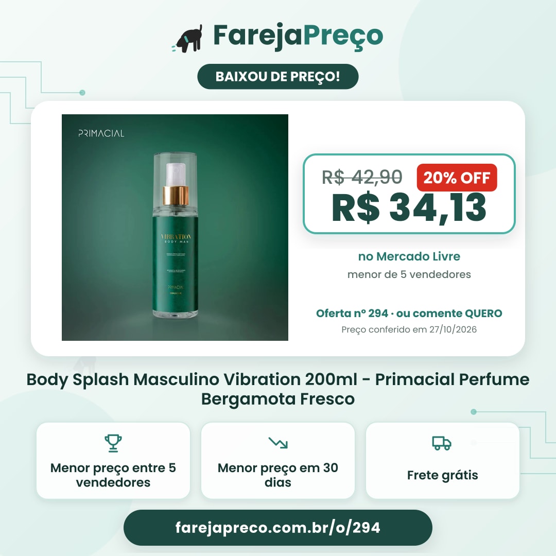 Body Splash Masculino Vibration 200ml - Primacial Perfume Bergamota Fresco