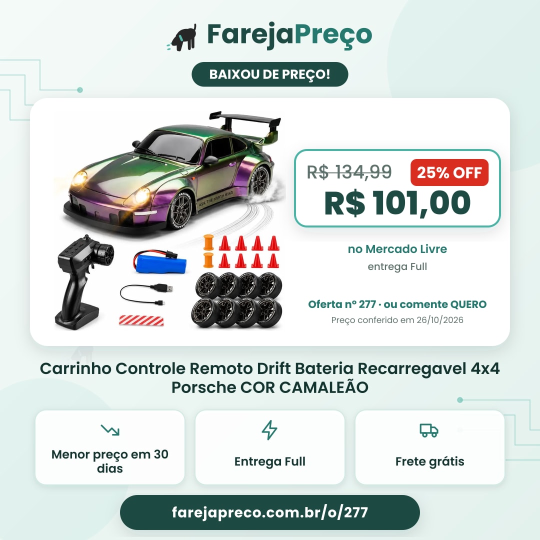 Carrinho Controle Remoto Drift Bateria Recarregavel 4x4 Porsche COR CAMALEÃO