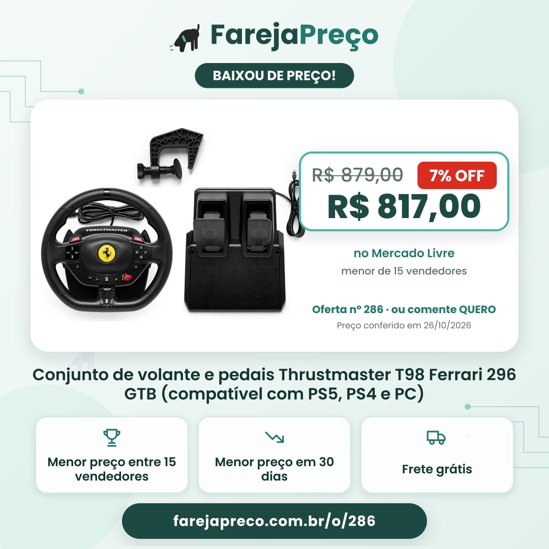 Conjunto de volante e pedais Thrustmaster T98 Ferrari 296 GTB (compatível com PS5, PS4 e PC)