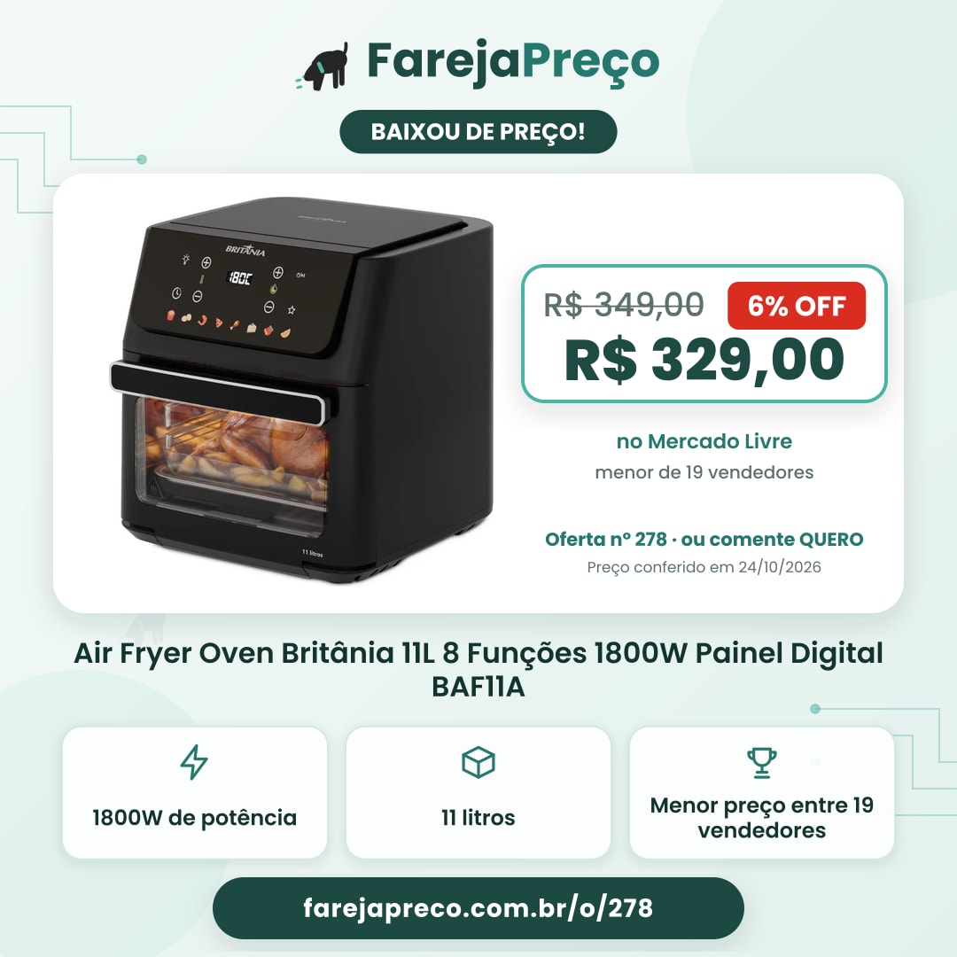 Air Fryer Oven Britânia 11L 8 Funções 1800W Painel Digital BAF11A