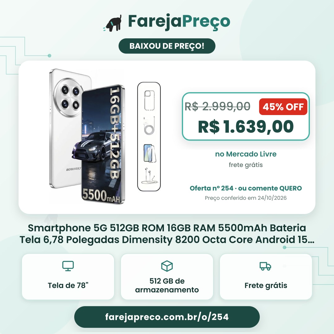 Smartphone 5G 512GB ROM 16GB RAM 5500mAh Bateria Tela 6,78 Polegadas Dimensity 8200 Octa Core Android 15 Câmera 48MP Dual SIM Bluetooth 5.4 GPS