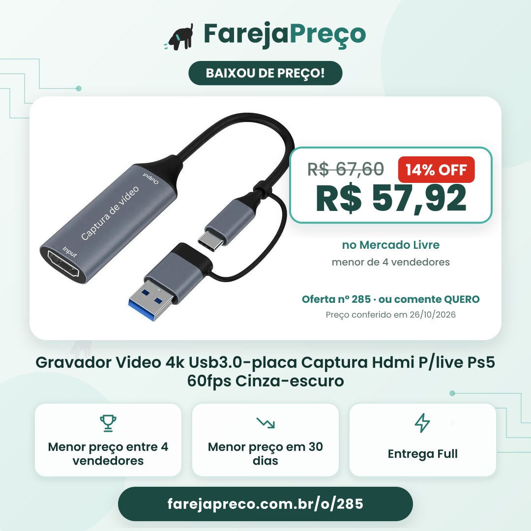 Gravador Video 4k Usb3.0-placa Captura Hdmi P/live Ps5 60fps Cinza-escuro